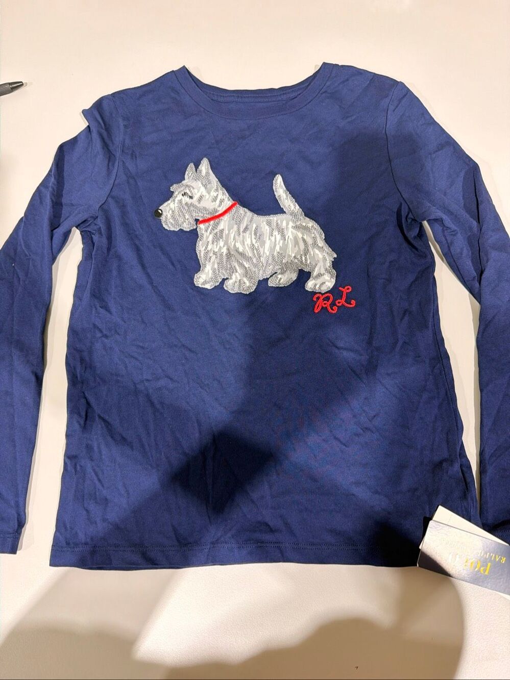 Polo Ralph Lauren Scottish Terrier Playful Dog-Print Long-Sleeve T-Shirt Navy Me - Picture 4 of 5